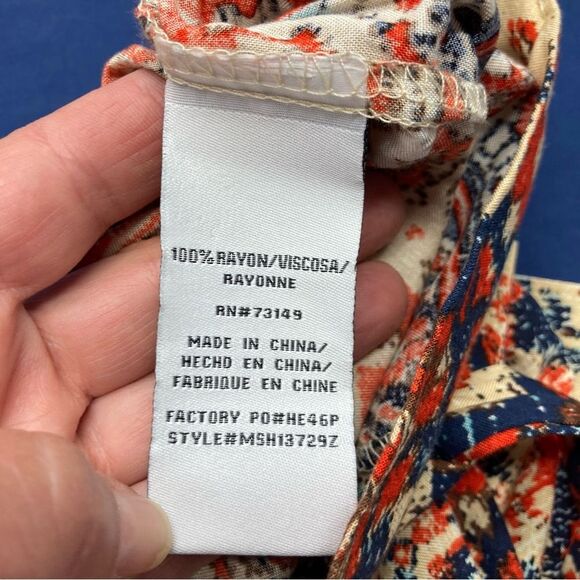 One 5 One Abstract Print Shorts SZ M Blue Orange Summer Elastic Waist Tie Belt - Picture 9 of 11